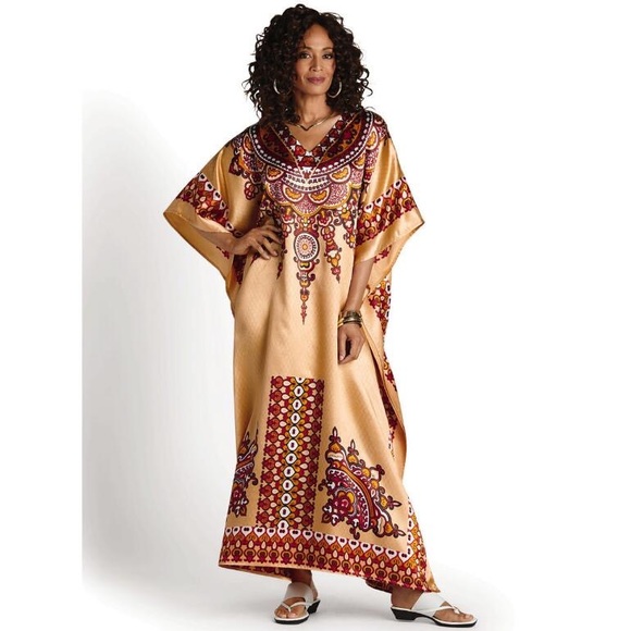 Good Karma Print Silky Long Caftan - Picture 2 of 2